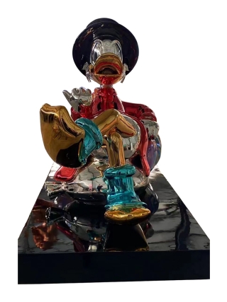 Fyberglass Sculptuur - Eend met Geld Stripfiguur - Multicolor