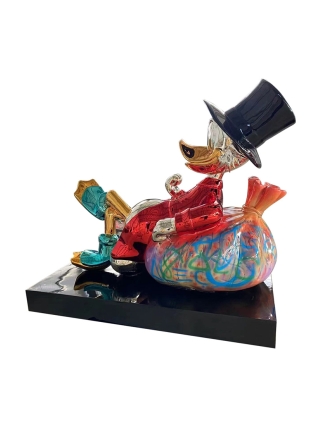 Fyberglass Sculptuur - Eend met Geld Stripfiguur - Multicolor