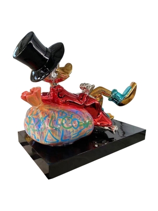 Fyberglass Sculptuur - Eend met Geld Stripfiguur - Multicolor
