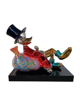 Fyberglass Sculptuur - Eend met Geld Stripfiguur - Multicolor
