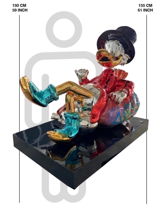 Fyberglass Sculptuur - Eend met Geld Stripfiguur - Multicolor
