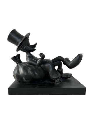 Fyberglass Sculptuur - Eend met Geld Stripfiguur - Zwart