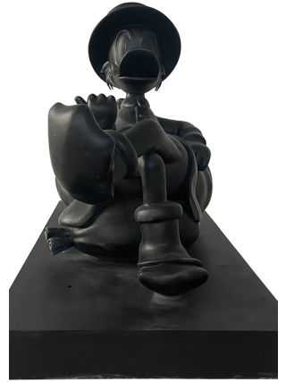 Fyberglass Sculptuur - Eend met Geld Stripfiguur - Zwart