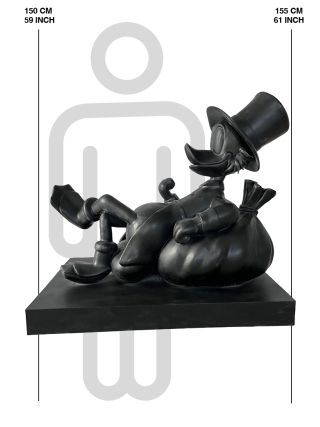 Fyberglass Sculptuur - Eend met Geld Stripfiguur - Zwart