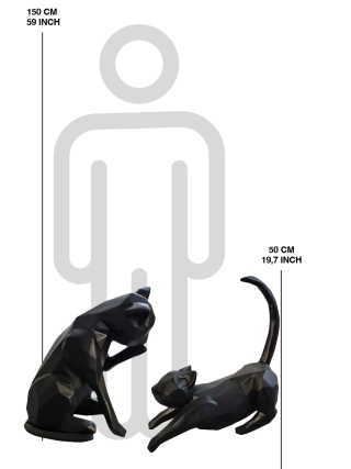 Fyberglass Sculptuur - Katten, set van 2 - Zwart