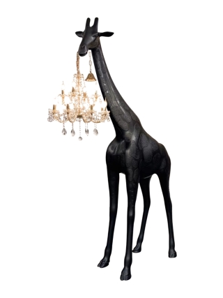Fyberglass Sculptuur - Giraf met Kroonluchter - Zwart, Goud