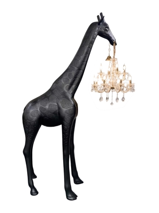 Fyberglass Sculptuur - Giraf met Kroonluchter - Zwart, Goud