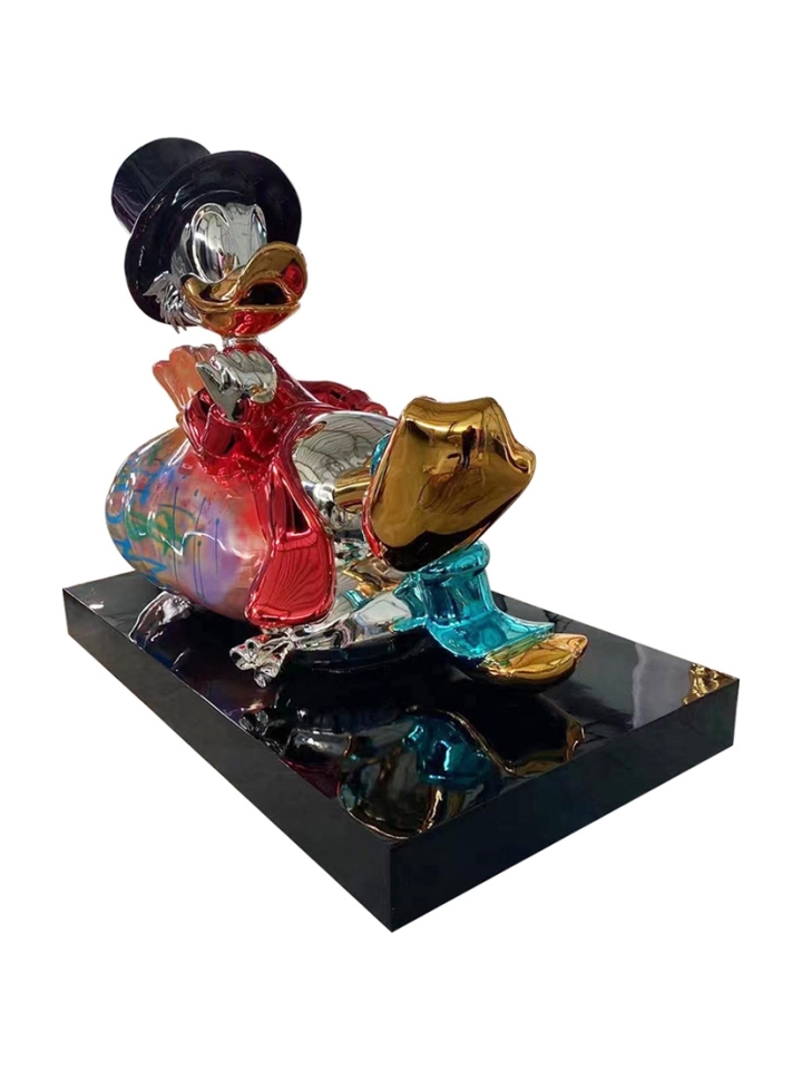 Fyberglass Sculptuur - Eend met Geld Stripfiguur - Multicolor