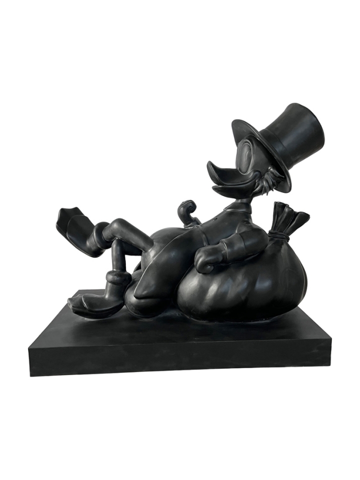 Fyberglass Sculptuur - Eend met Geld Stripfiguur - Zwart