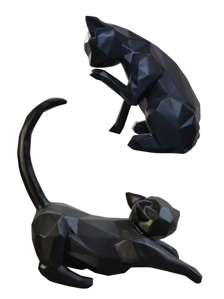 Fyberglass Sculptuur - Katten, set van 2 - Zwart