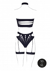 Ananke XII - Three Piece with Choker, Bandeau Top and Pantie with Garters - One Size